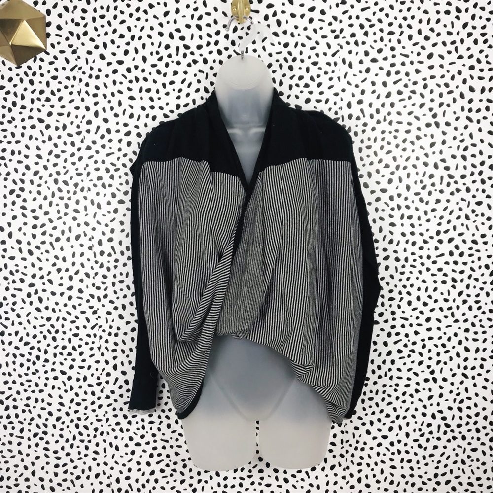 Elan black striped criss cross sweater top